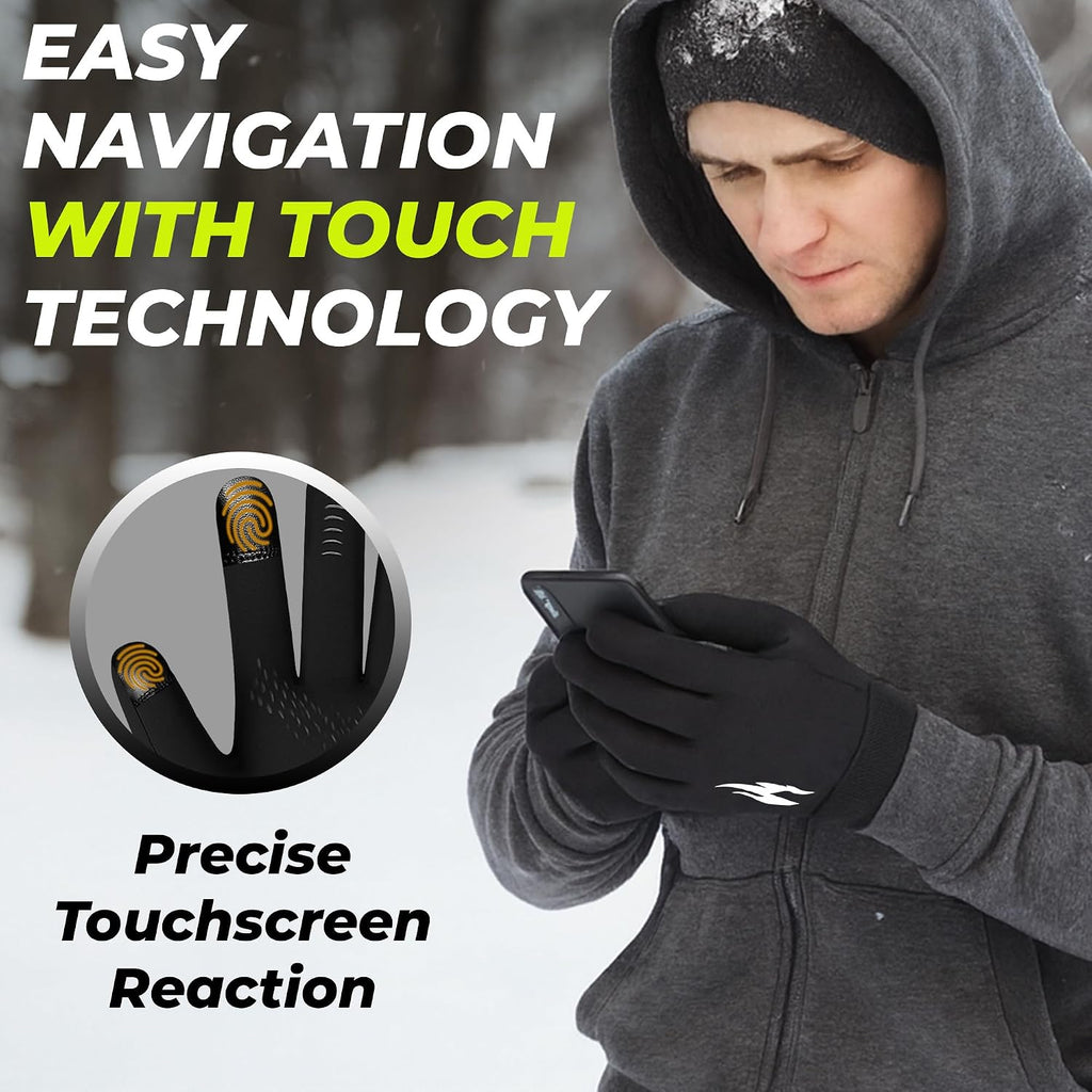 WESTWOOD FOX Winter Thermal Gloves Windproof Running Gloves Touch Screen Warm Anti Slip Silicone Cycling Gloves for Men Women,Elastic Cuff for Driving