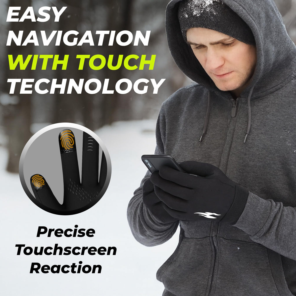 WESTWOOD FOX Winter Thermal Gloves Windproof Running Gloves Touch Screen Warm Anti Slip Silicone Cycling Gloves for Men Women,Elastic Cuff for Driving