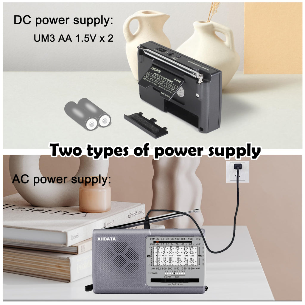 XHDATA D219 Portable Radio Retro FM AM SW Radio Battery Operated for Household Outdoor Camping Hiking Pocket Radio Beige