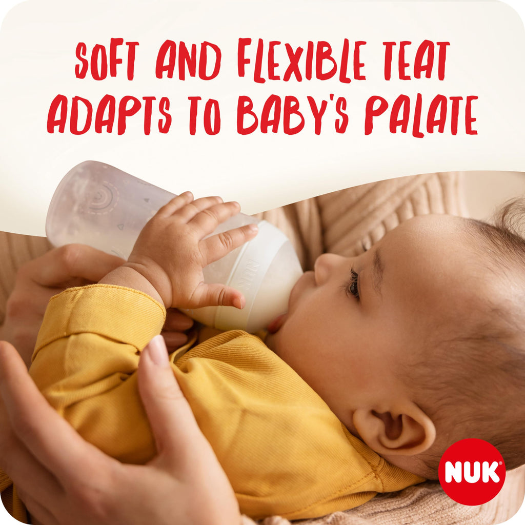 NUK Perfect Match Baby Bottle | 3+ Months | 260ml | Anti Colic Feeding Bottle | PP | Temperature Control Indicator | Hippo | 3 Count