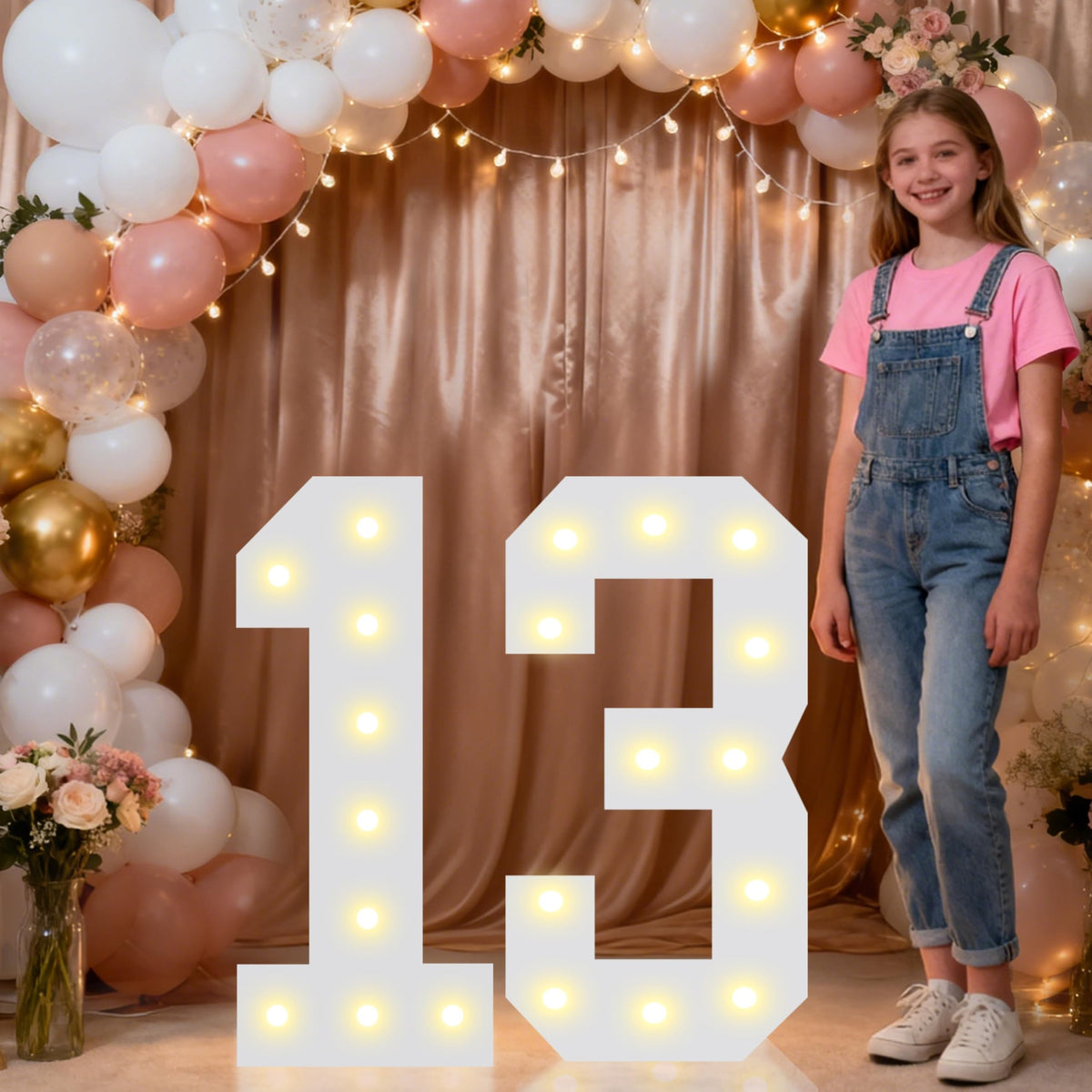 Pooqla 2.4FT Light Up Numbers, Marquee Numbers 2.4 Feet Tall Party Decor for Her Him, Mosaic Big Sign for 7th 17th 70th Birthday Anniversary Decoration Backdrop, Large Pre-Cut Frame Number 7