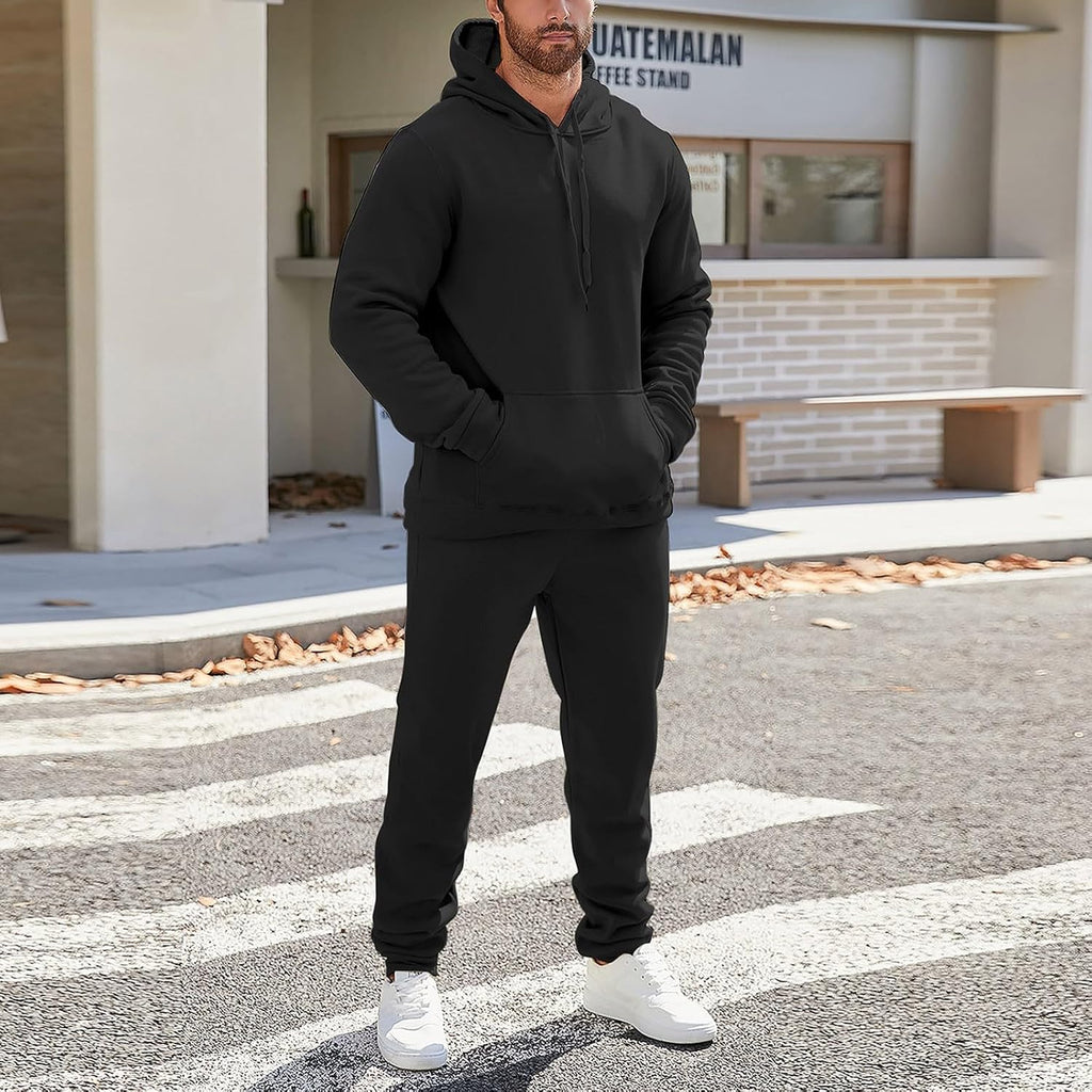 Mens Plain Tracksuit Long Sleeve Hooded Sweatshirt Sweatpants Set Hoodie Joggers Sets 2 Piece Fashion Sweatsuits Activewear Sportswear Men's Clothing UK