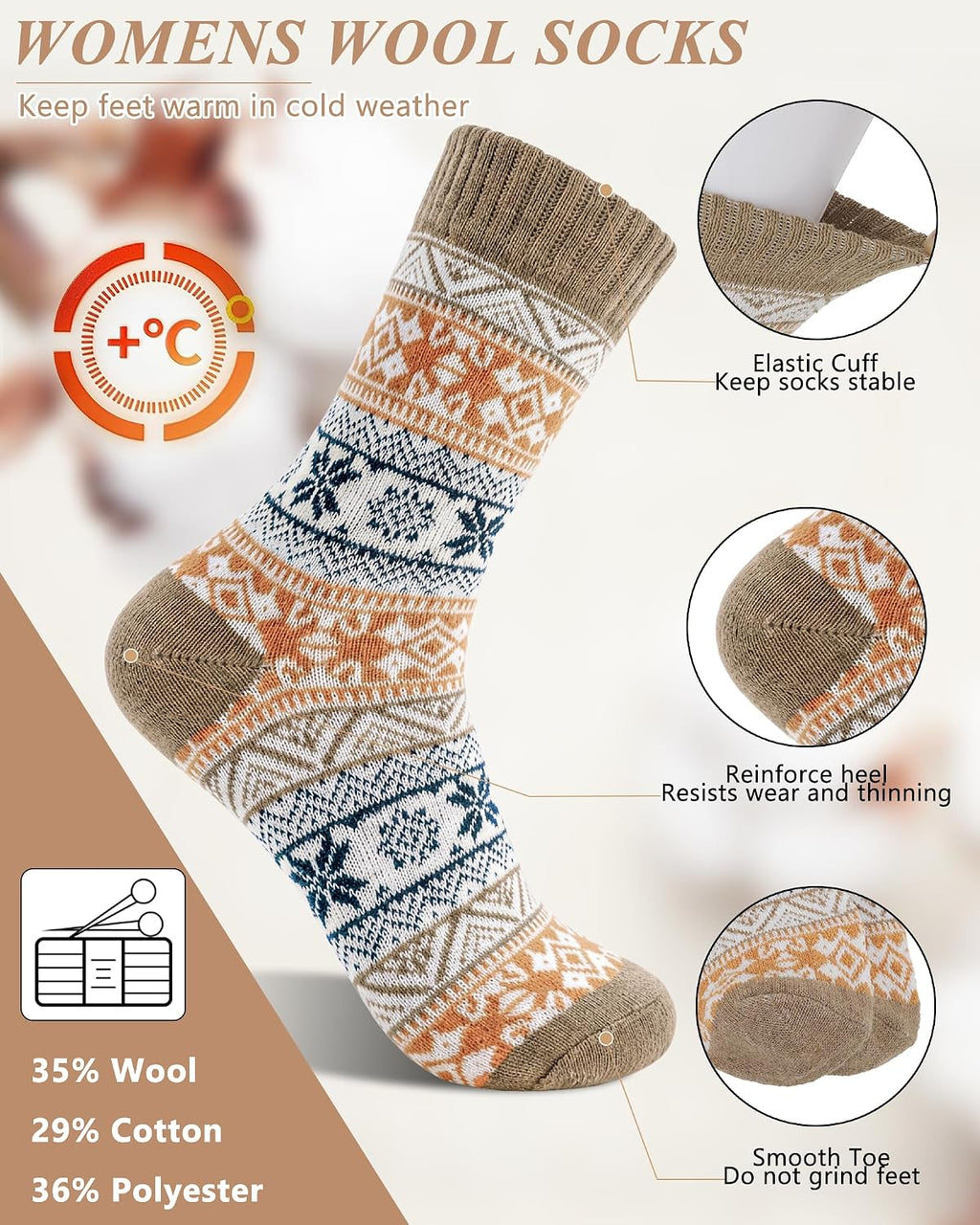 Ladies Socks Wool Thermal Fluffy Gifts For Women 5 Pairs