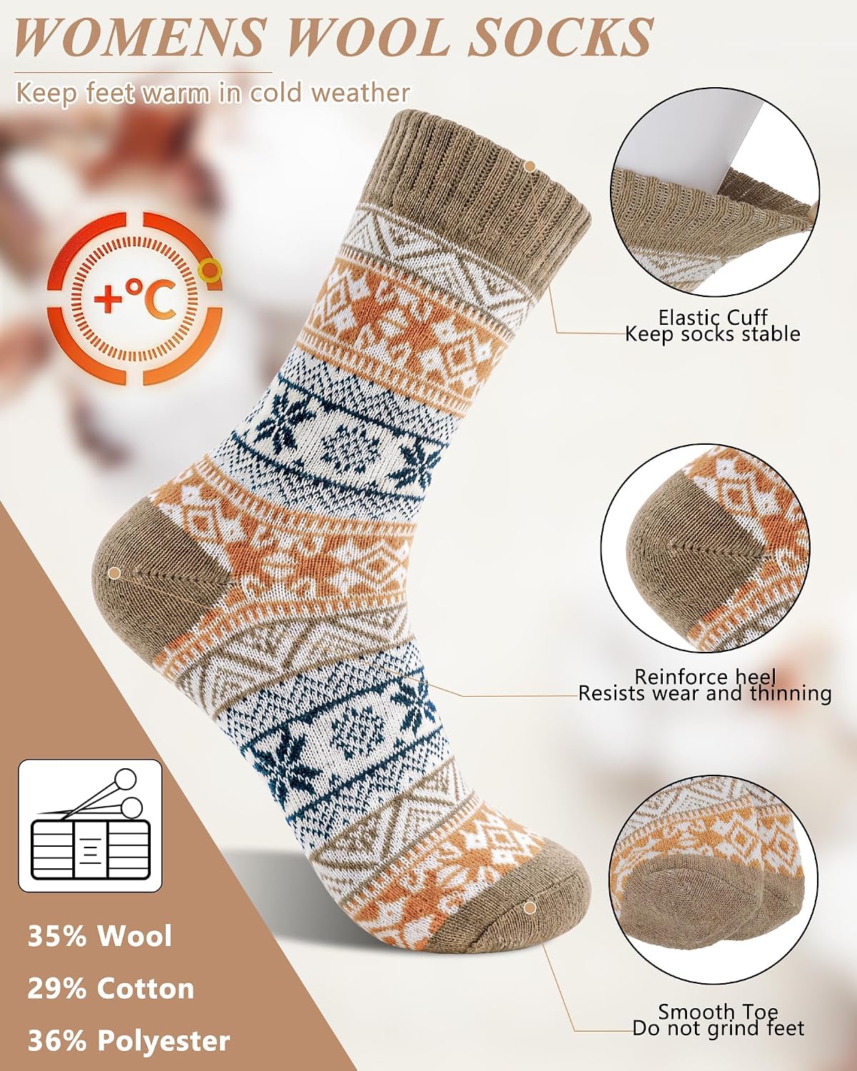 Ladies Socks Wool Thermal Fluffy Gifts For Women 5 Pairs