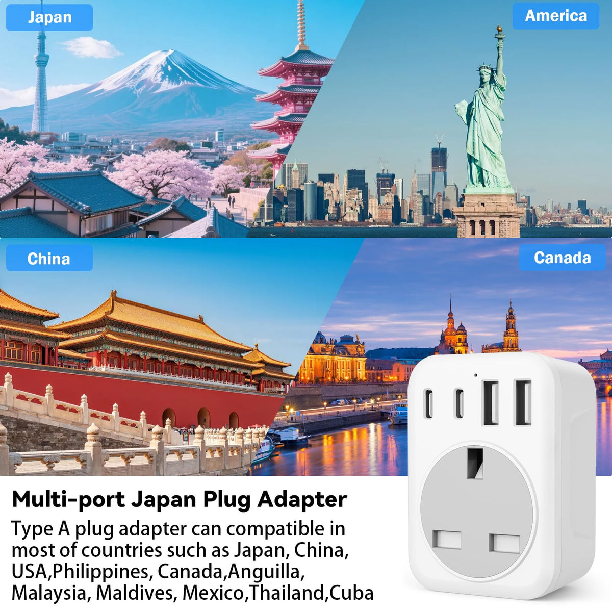 2 Pack UK To European Plug Adapter, 5 IN 1 European Travel Adaptor with 2 USB C & 2 USB A, EU Plug Adapter for Germany Spain France Turkey Greece etc (Type E/F)