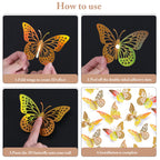 SAOROPEB 3D Butterfly Wall Decor 48 Pcs Gold Butterfly Birthday Decorations