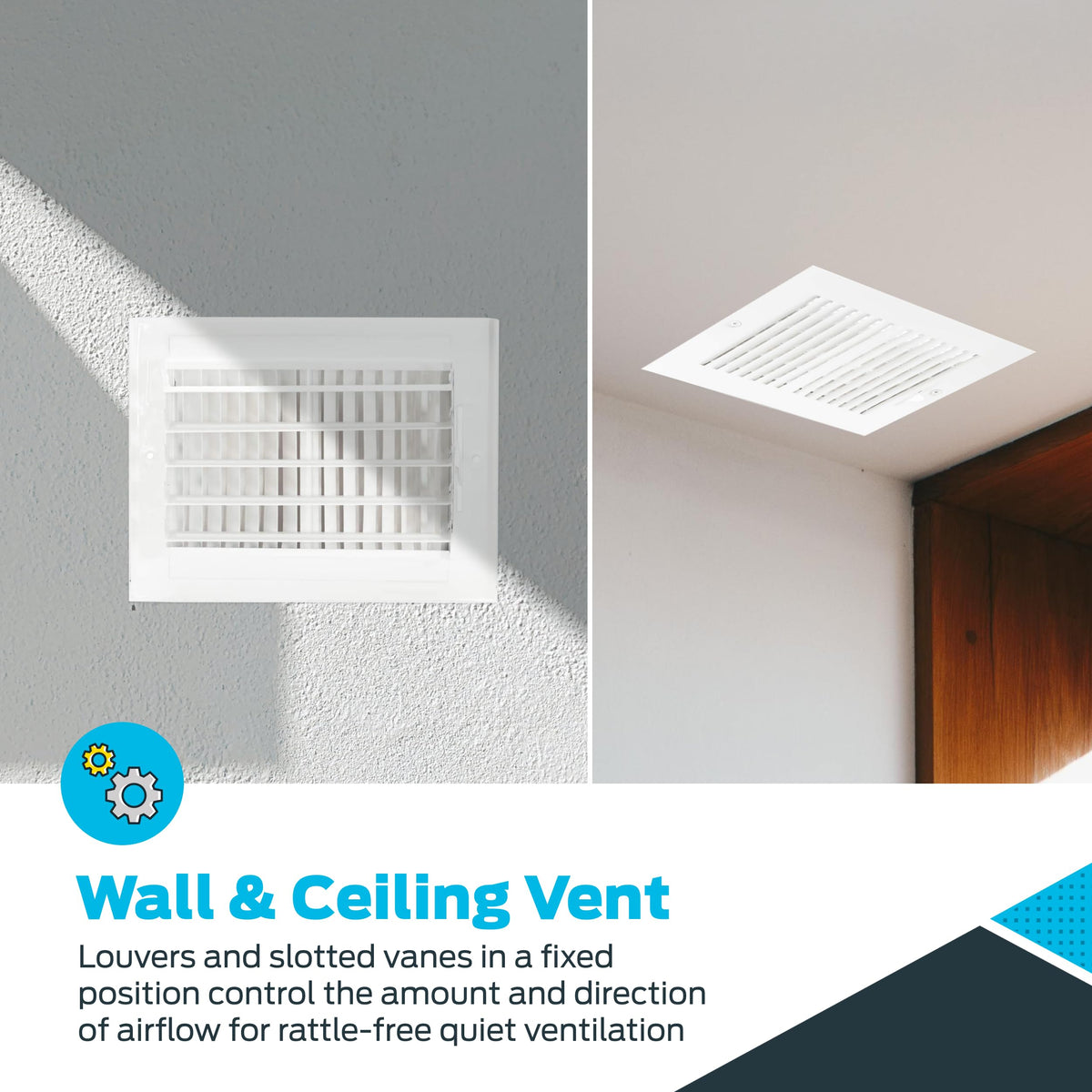 EZ-FLO 10 x 4 Inch (Duct Opening) Air Vent Cover for Wall or Ceiling, Two-Way Ventilation Register, Solid Steel HVAC Register Cover, White, 61609