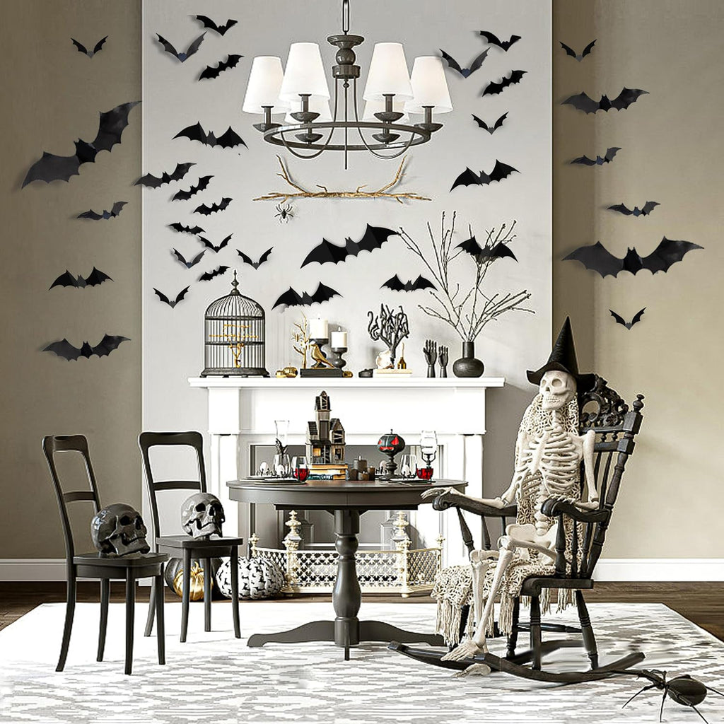 120Pcs 3D Bats Halloween Decorations Wall Decor Realistic PVC Bat Stickers