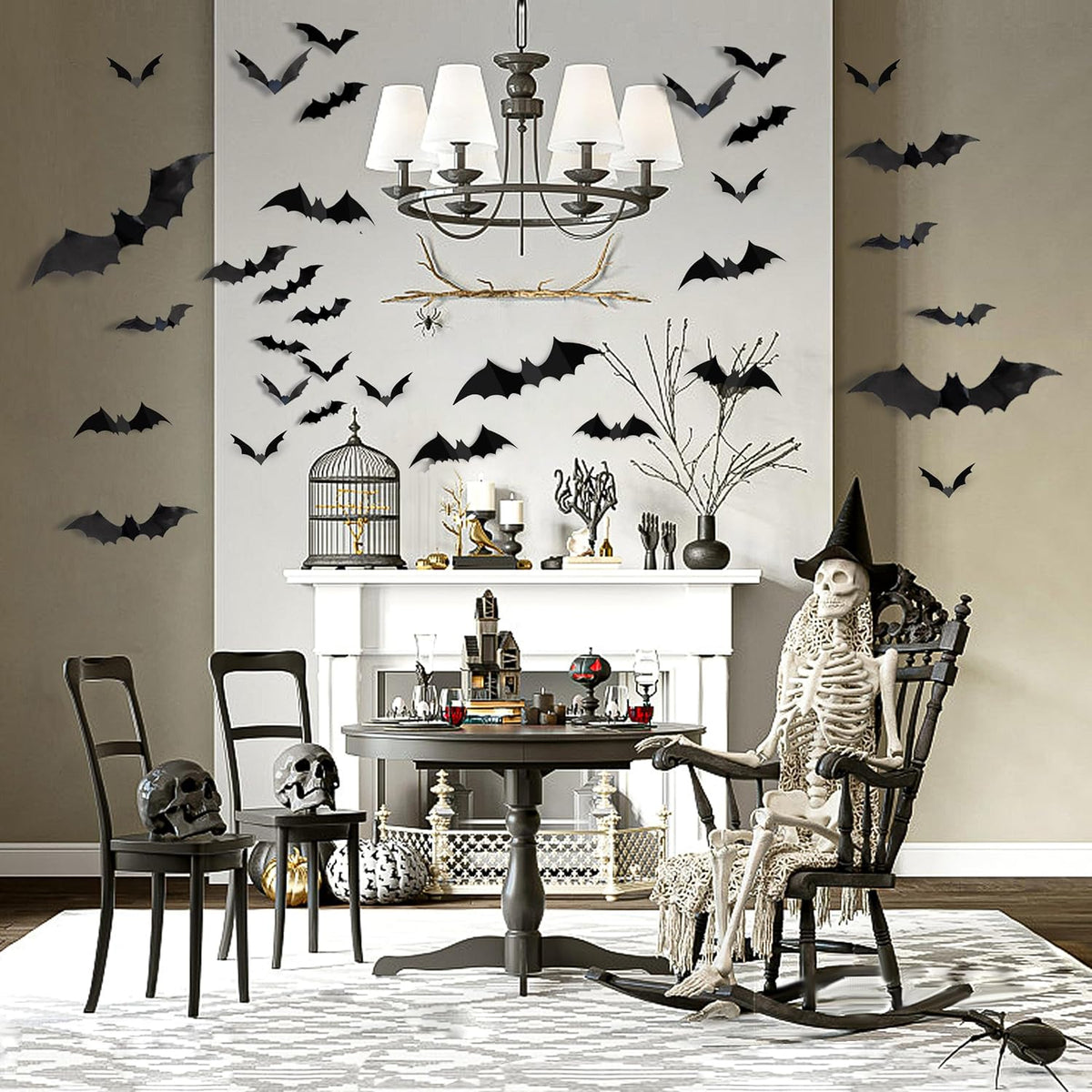 120Pcs 3D Bats Halloween Decorations Wall Decor Realistic PVC Bat Stickers