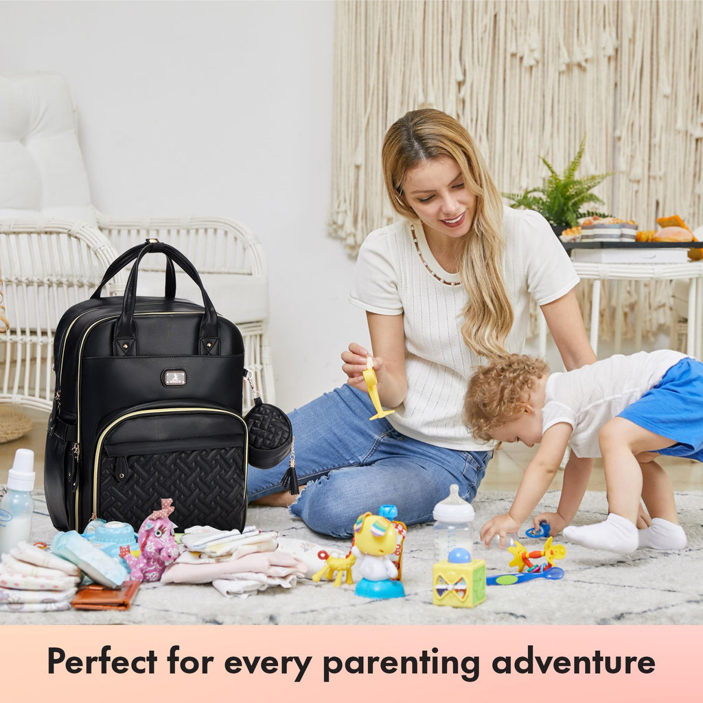 Dikaslon Baby Changing Bag Backpack, Large Nappy Back Pack Multifunction Baby Bags with Portable Changing Mat, Pacifier Holder, and Stroller Straps, for Mom and Dad