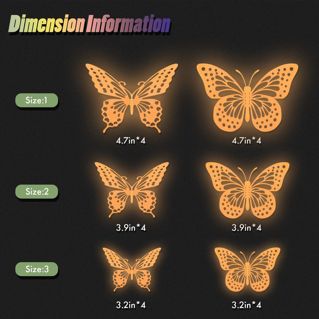 SAOROPEB 3D Butterfly Wall Decor 48 Pcs Gold Butterfly Birthday Decorations