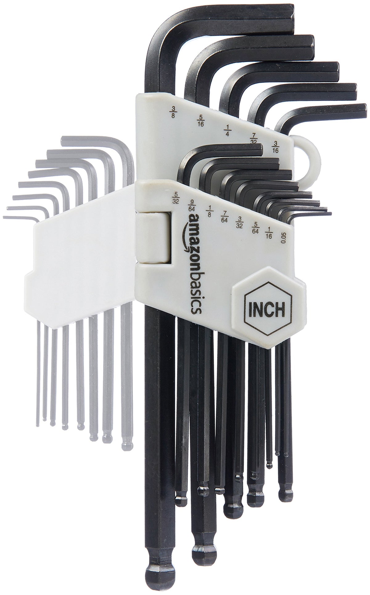 Amazon Basics 36-Piece Allen Wrench/Hex Key Set, SAE & Metric Sizes, Chrome Vanadium Steel with Long Arm, 2 Organized Storage Cases