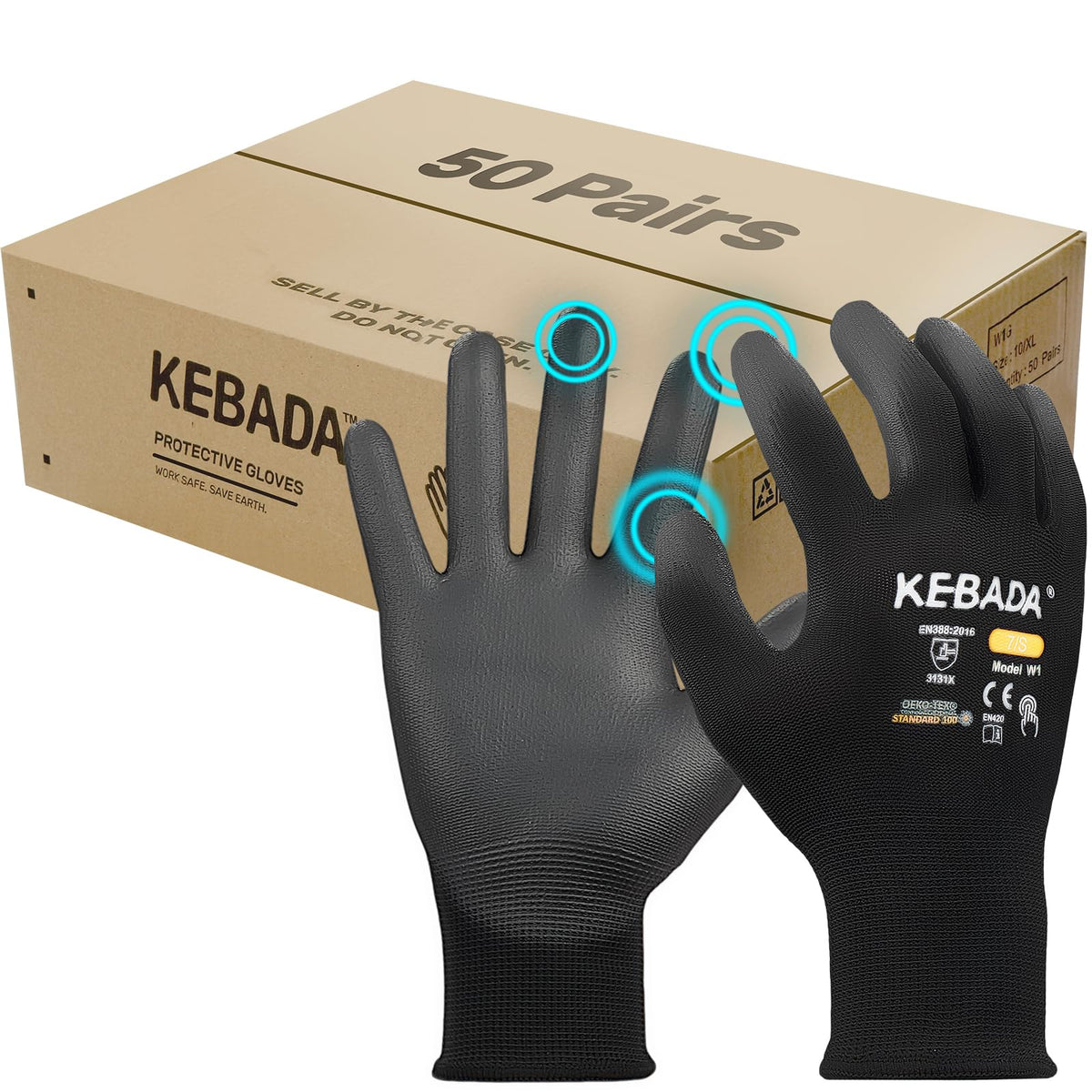 Kebada W1 Safety Work Gloves for Men & Women, Touchscreen, PU Coated