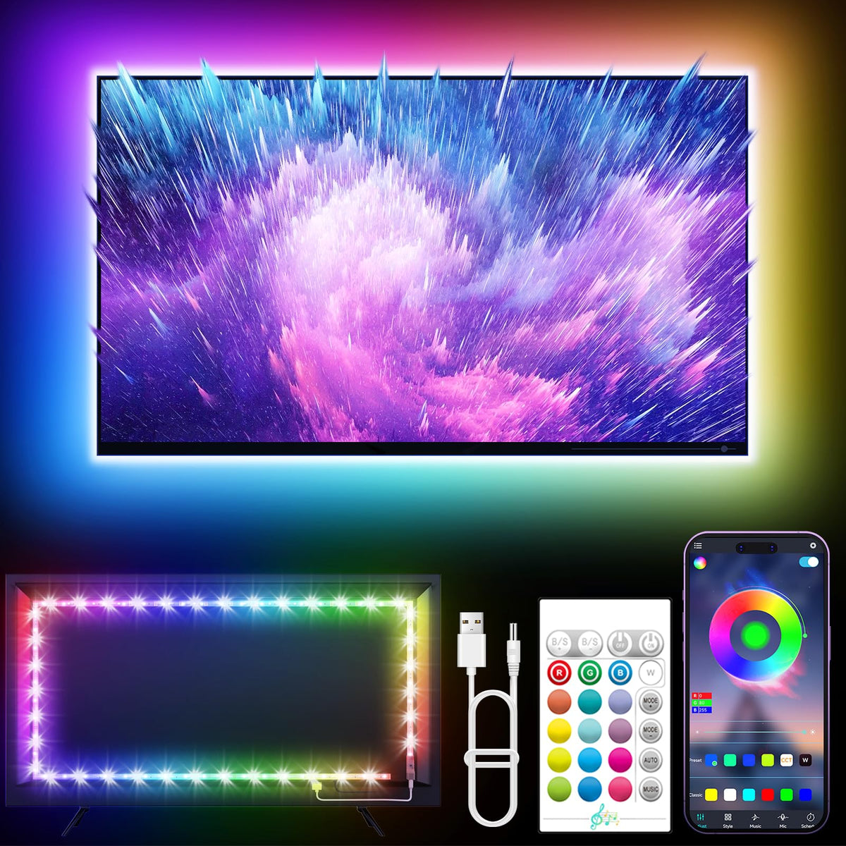 KANTUTOE TV LED Backlight, 9.84ft LED Lights for 32-45 Inch TV, RGB TV Backlight with Remote, Music Sync Bluetooth APP Control Strip Lights USB Powered for Bedroom Gaming Room Decor