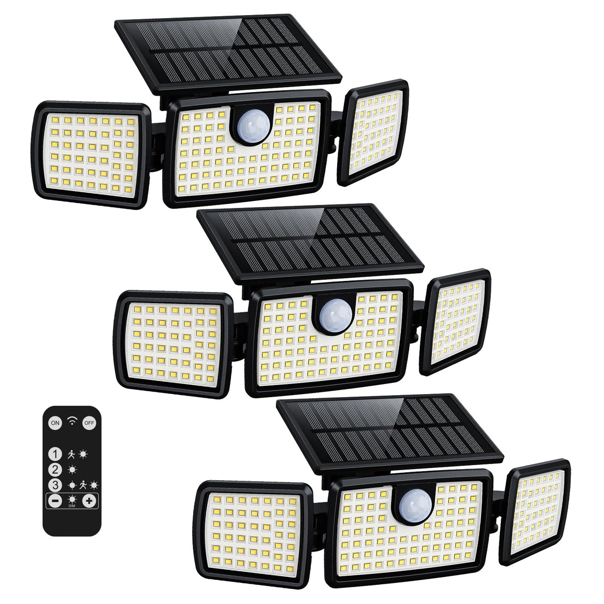 MIHANI Solar Flood Lights Outdoor, 2500LM Motion Sensor Security Lights with 270° Wide Angle, IP65 Waterproof, 3 Heads Solar Outdoor Lights for Patio, Yard, House, Garage (Non-Remote, 2 Pack)