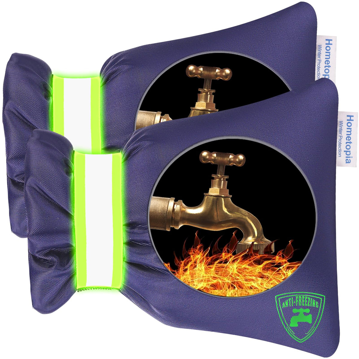 2Pack Outdoor Faucet Covers for Winter,8.5"x6.7"x2" Pro Spigot Cover Freeze Protection,Outdoor Water Socks with Reflective Strips for Winter Spigot Cover Pipe Insulation Reusable Waterproof,Black