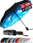 Repel Windproof Travel Umbrella - Compact & Withstands Winds up to 100MPH, Strongest Premium Auto Folding Umbrella for Rain and Sun - Durable, Light & Portable for Women & Men, Fits Backpack & Cars