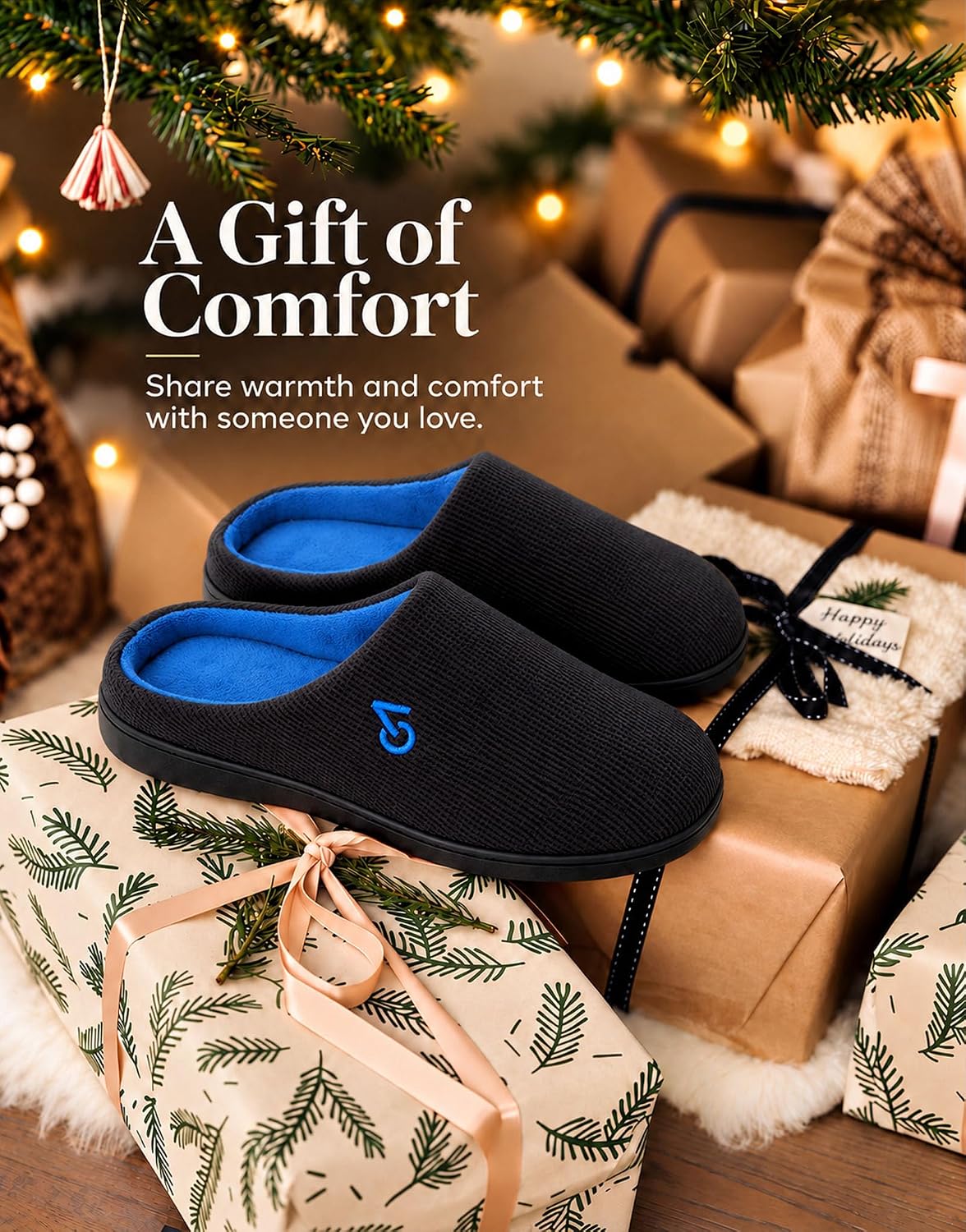 VeraCosy Men's Two-Tone Memory Foam Slippers
