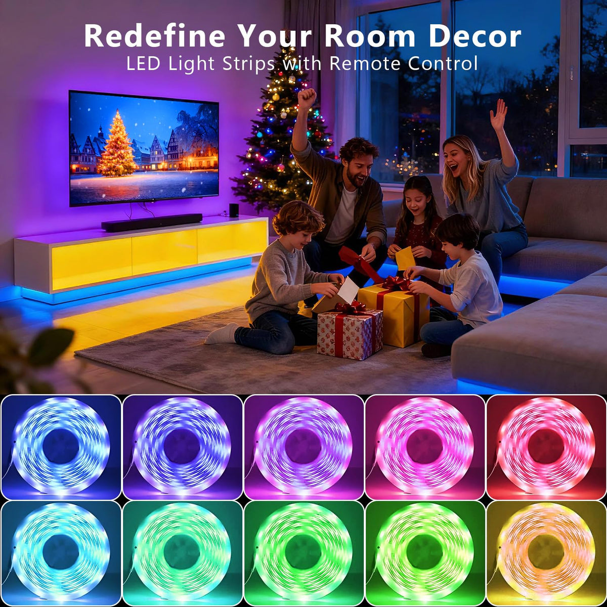DAYBETTER LED Strip Lights 200 ft (2 Rolls of 100 ft), Smart App Control Lighting Bedroom Rome Decor with Remote, RGB Color Changing LED Lights for Party