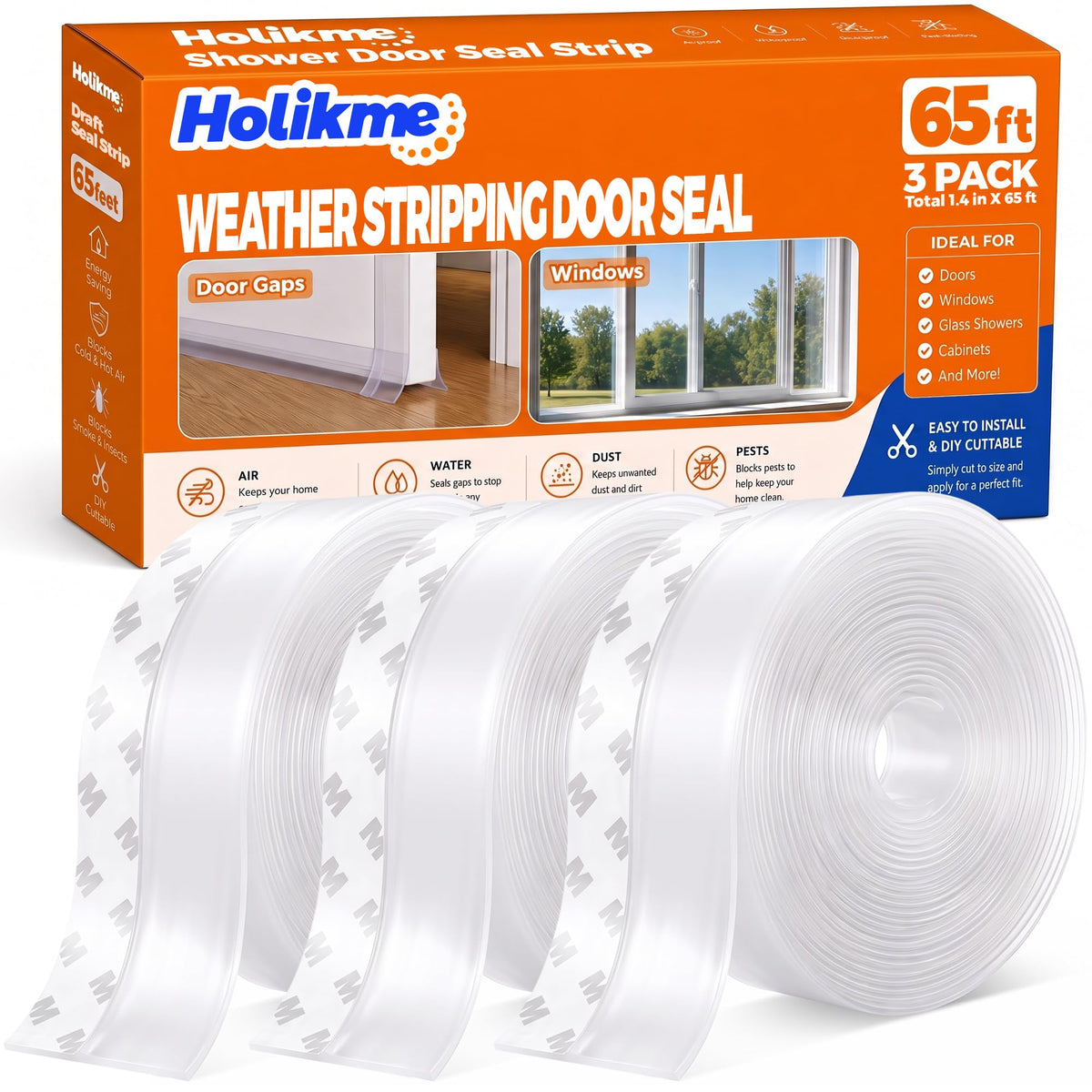 Holikme Weather Stripping Door Seal, Shower Door Seal Strip,1.8" W-33Feet