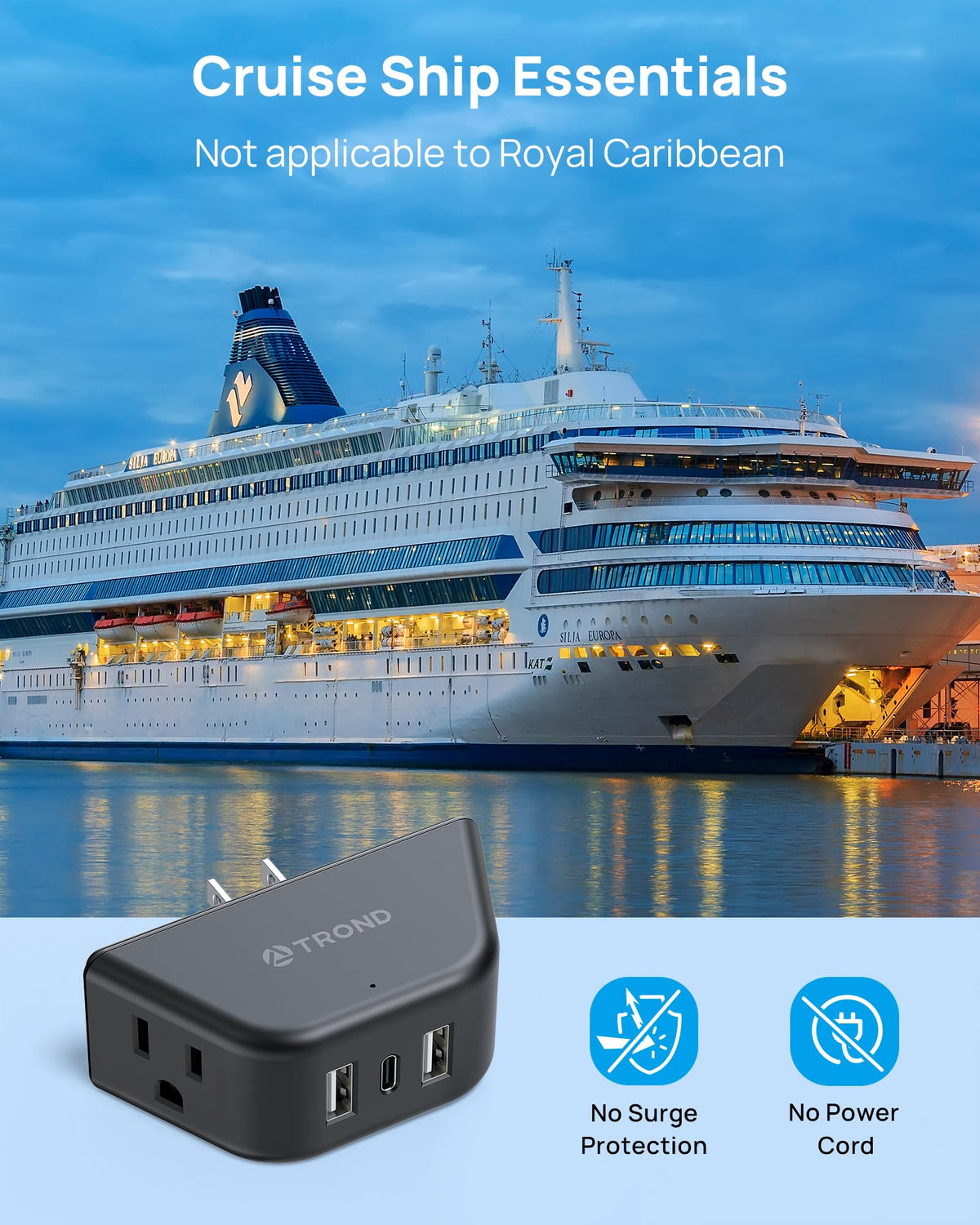 TROND Multi Plug Outlet Extender with USB, 2 Pack Plug Splitter