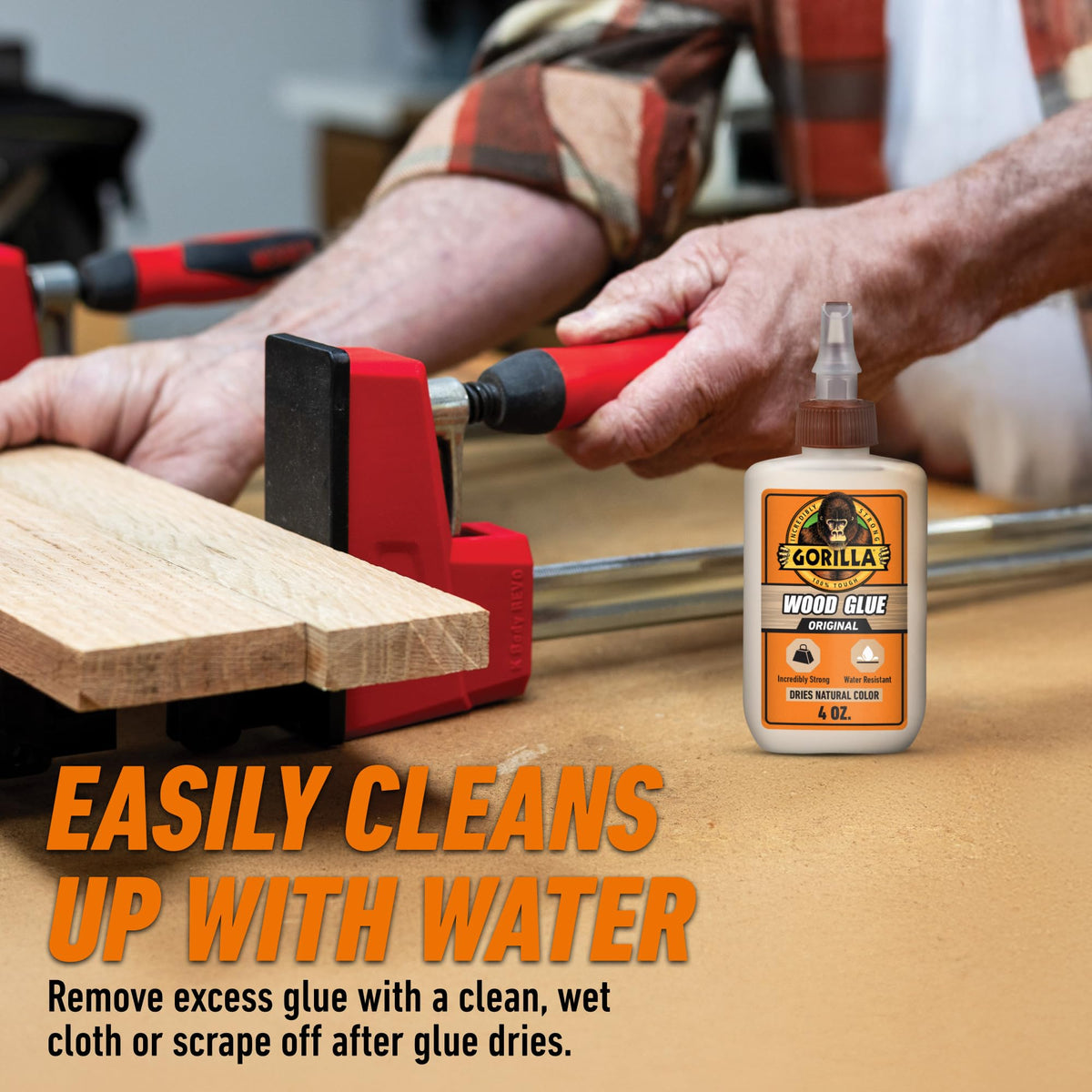 Gorilla Wood Glue, Fast Clamp, Water Resistant PVA, 8 oz