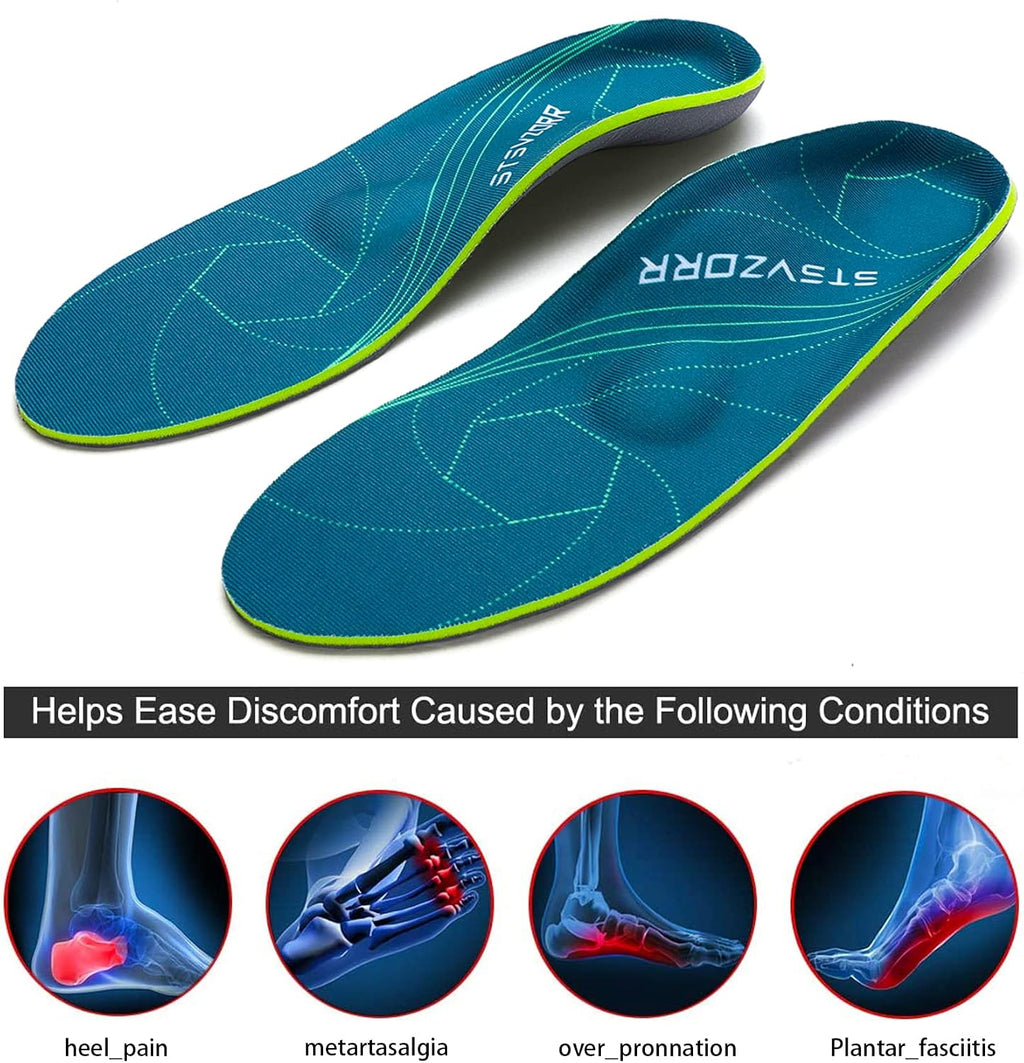 Plantar Fasciitis Arch Support Orthopedic Insoles Relieve Flat Feet Heel Pain Shock Absorption Comfortable Inserts(Size:UK-7,Length:10.25",Green)