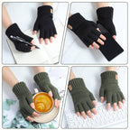 Grevosea 2 Pair Fingerless Warm Gloves - Winter Half Finger Gloves Thickened Knit Touchscreen Stretchy Mittens for Men Women