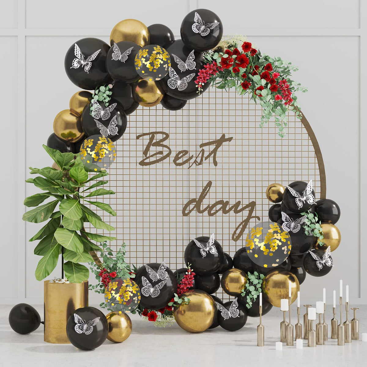 SAOROPEB 3D Butterfly Wall Decor 48 Pcs Gold Butterfly Birthday Decorations