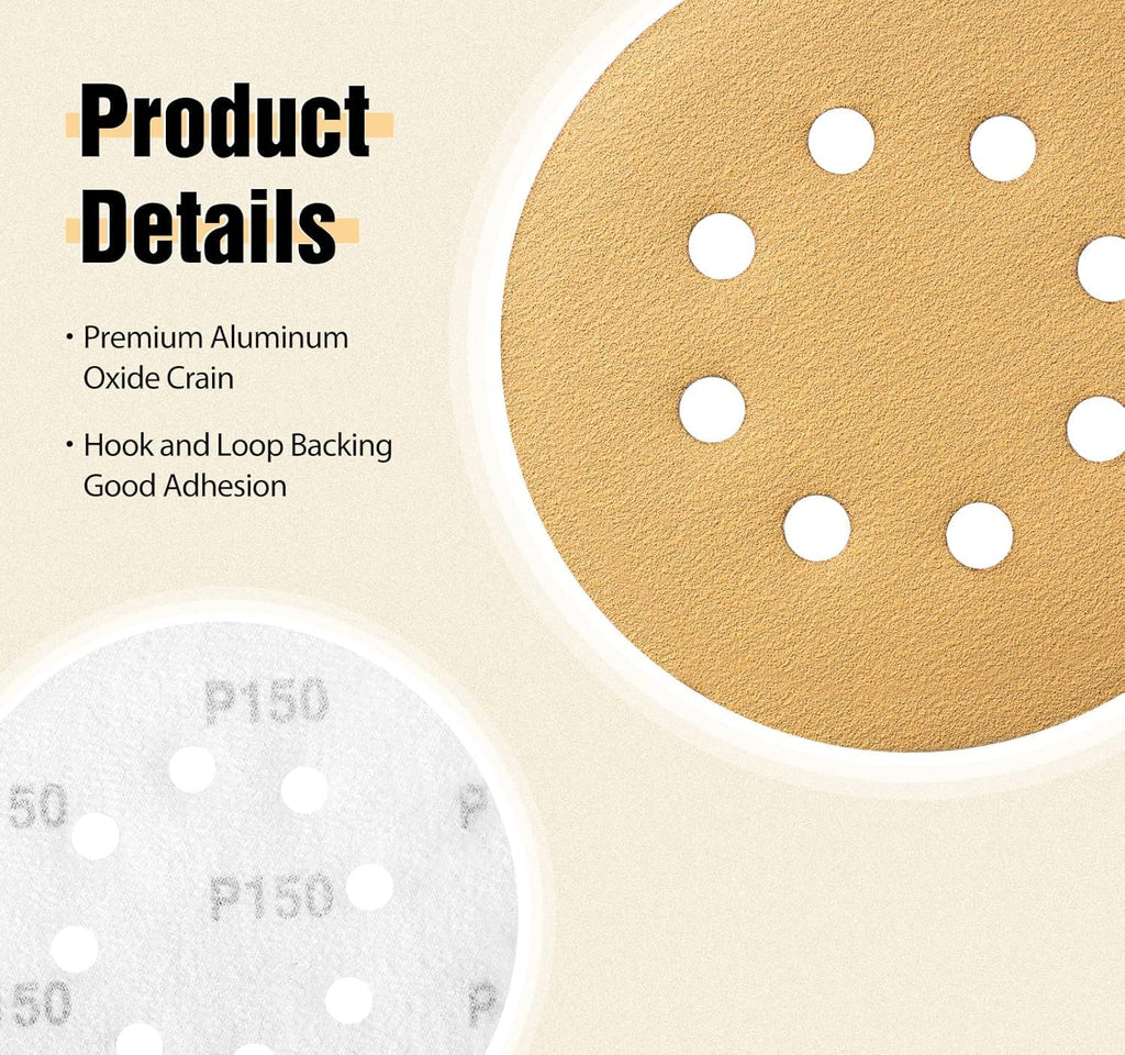 S SATC Sanding Discs 60 Grit 110Pcs Orbital Sander Discs 125mm Hook and Loop Round Orbital Sander Pads for Sanding