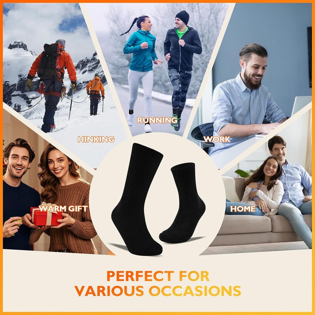 Niofind Warm Thermal Socks for Men Women, Full Cushion Winter Socks, Crew Length Black Heavy Duty Heated Cotton Boot Sock for Work Outdoor Walking, Hiking, Running, 3/6 Pairs, Gifts for Men women