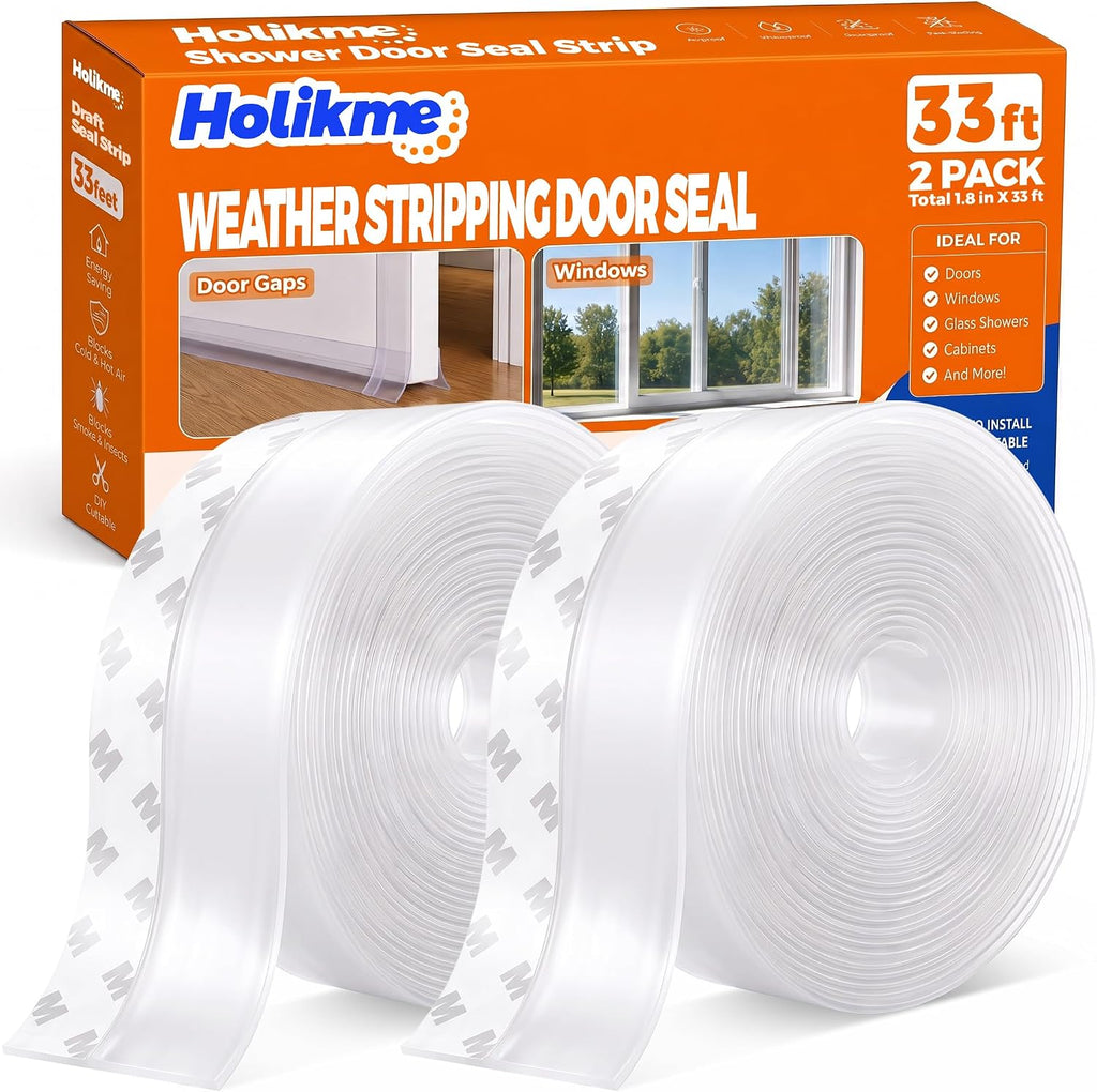Holikme Weather Stripping Door Seal, Shower Door Seal Strip,1.8" W-33Feet