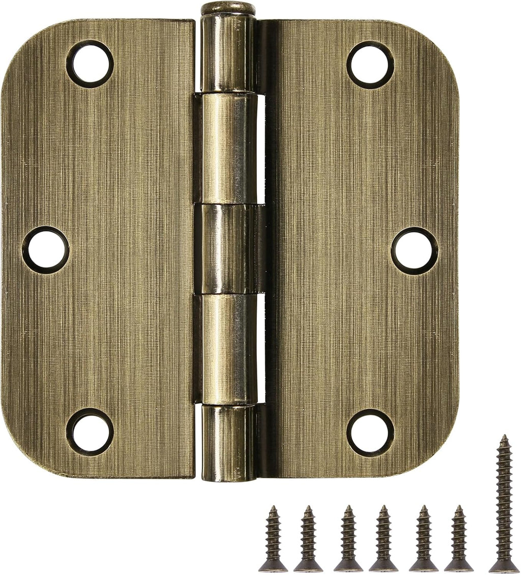 TDCHINGES Rounded Door Hinges 3.5" X 3 1/2 Inch Antique Brass 5/8" Radius