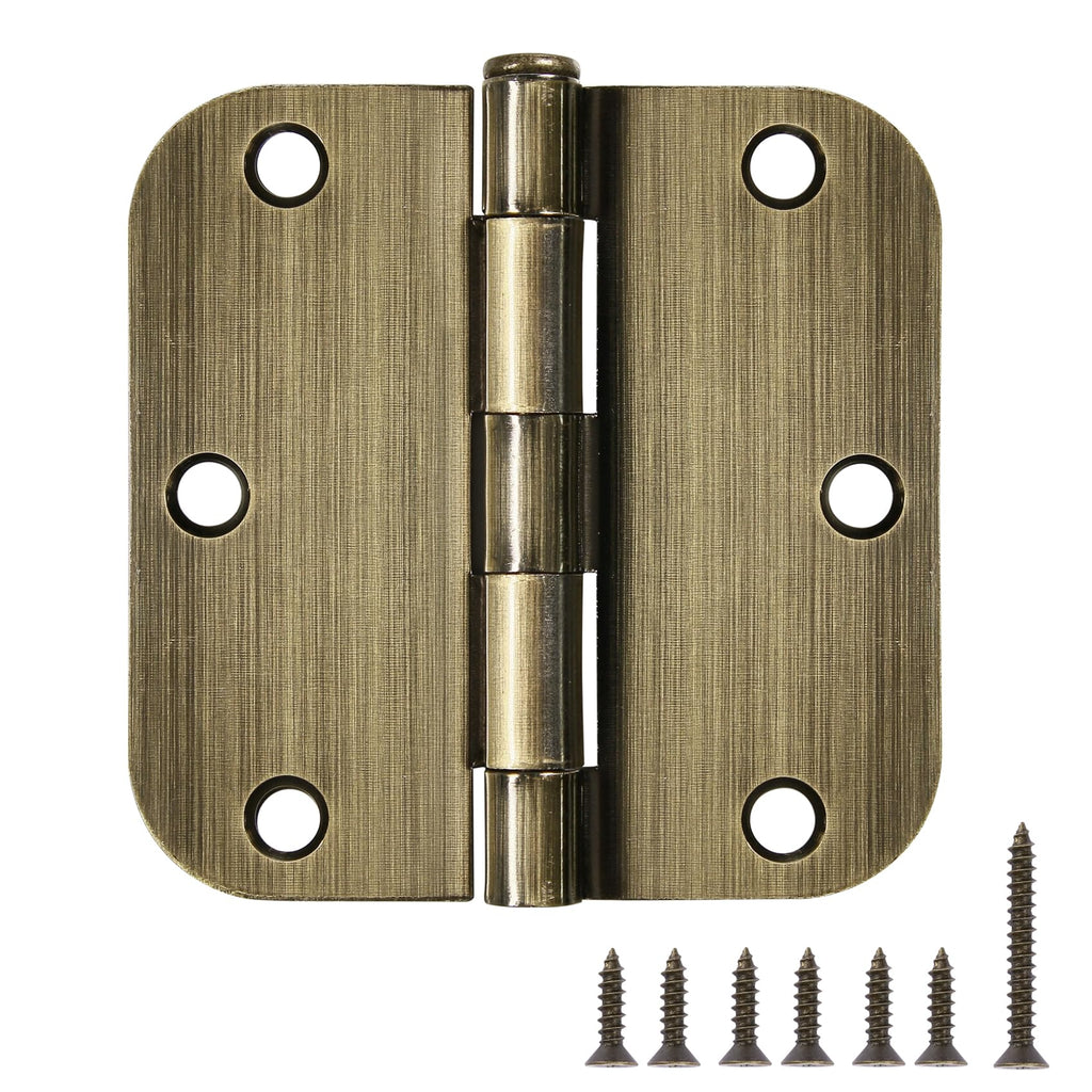 TDCHINGES Rounded Door Hinges 3.5" X 3 1/2 Inch Antique Brass 5/8" Radius
