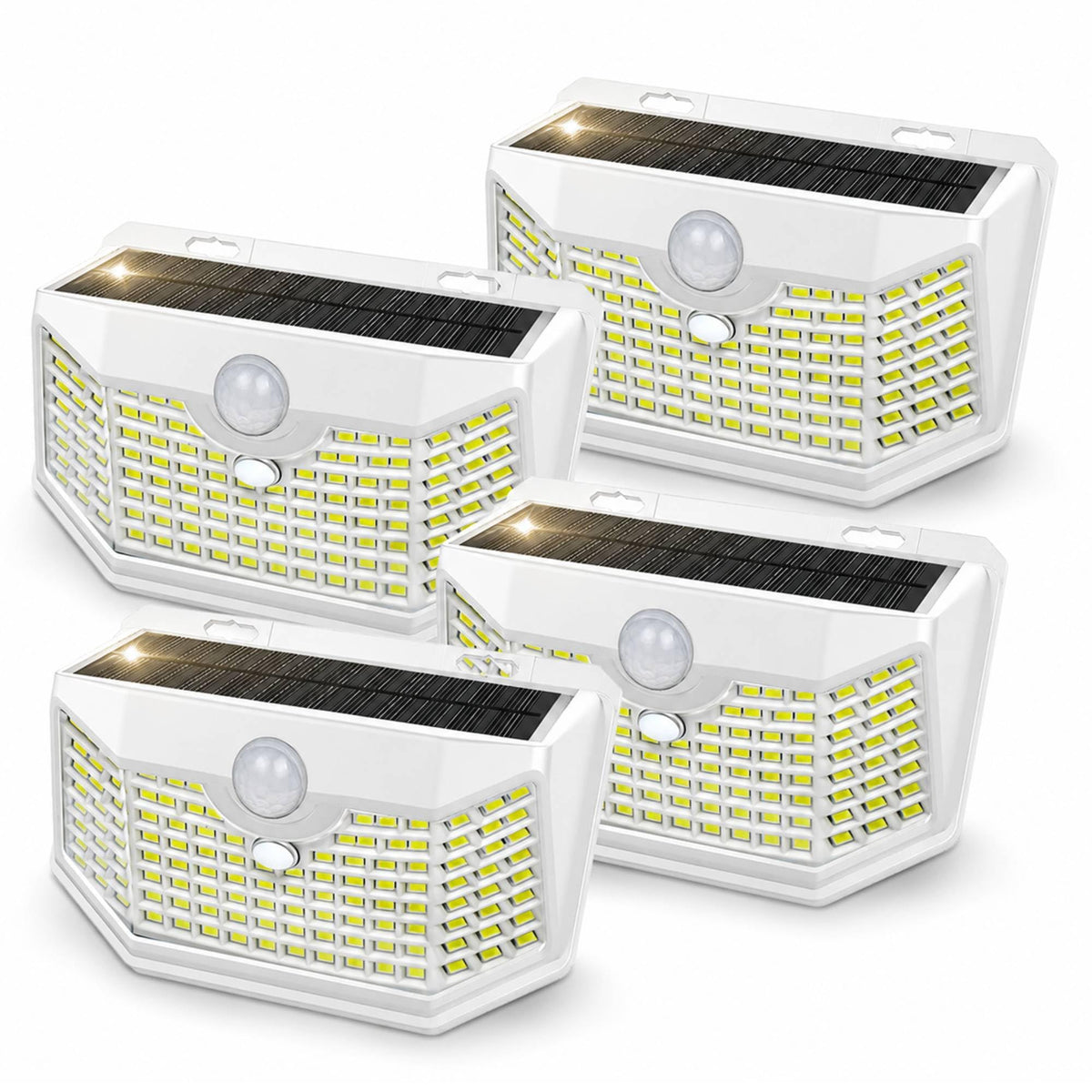 HMCITY Solar Lights Outdoor 120 LED with 3 Lighting Modes, Motion Sensor Wall Lights,IP65 Waterproof Solar Powered for Garden Patio Yard (Back Button 2Packs, Black Shell-Daylight White)