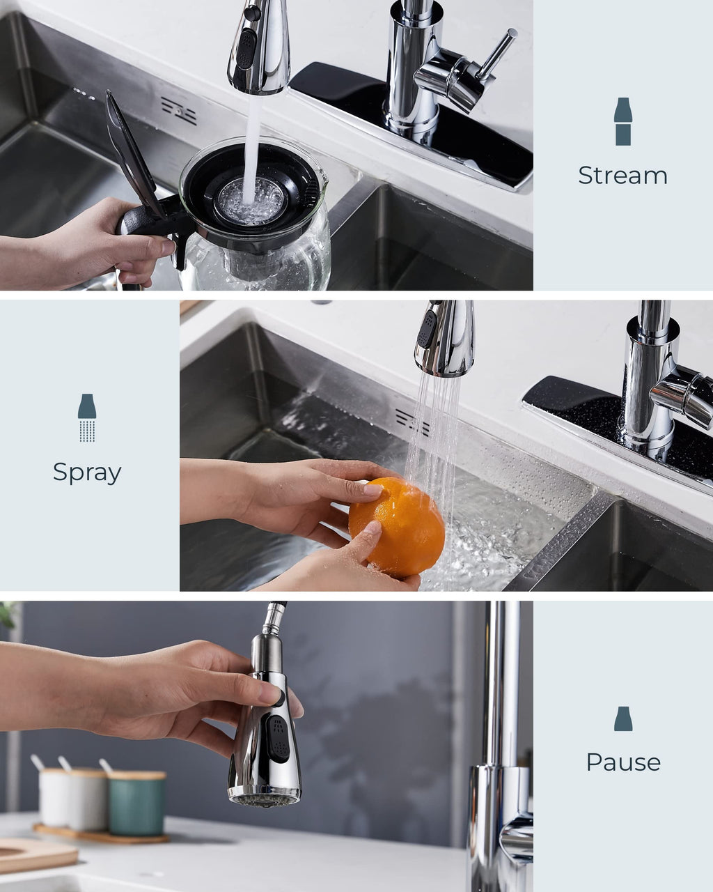 FORIOUS Kitchen Faucet with Cup Washer, Pull Down Sprayer, Brushed Nickel
