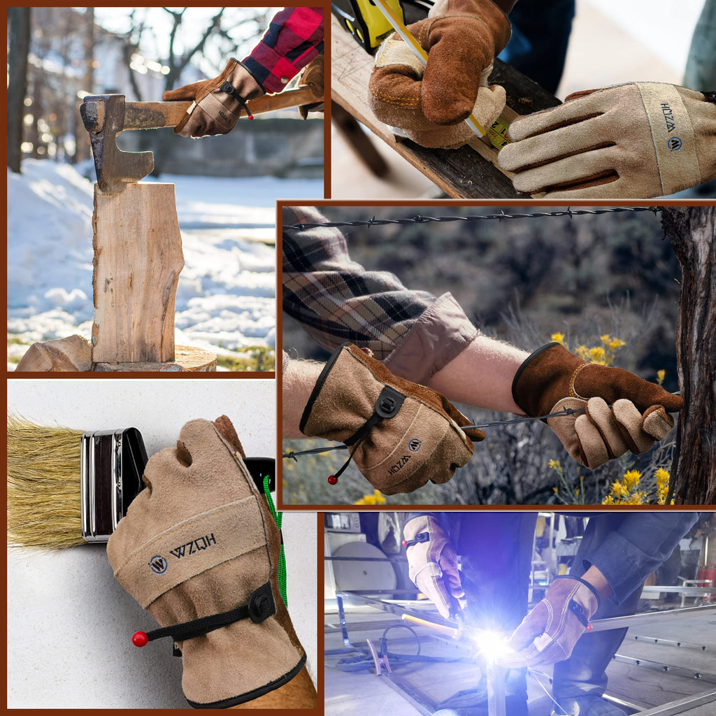 WZQH Leather Work Gloves for Men or Women.Gardening,Welding,Coffee-grey L