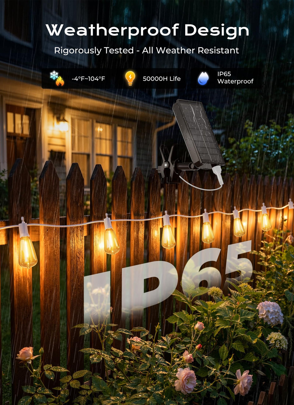 Brightown 52FT Solar String Lights Outdoor Waterproof, Last 30+ Hrs Runtime