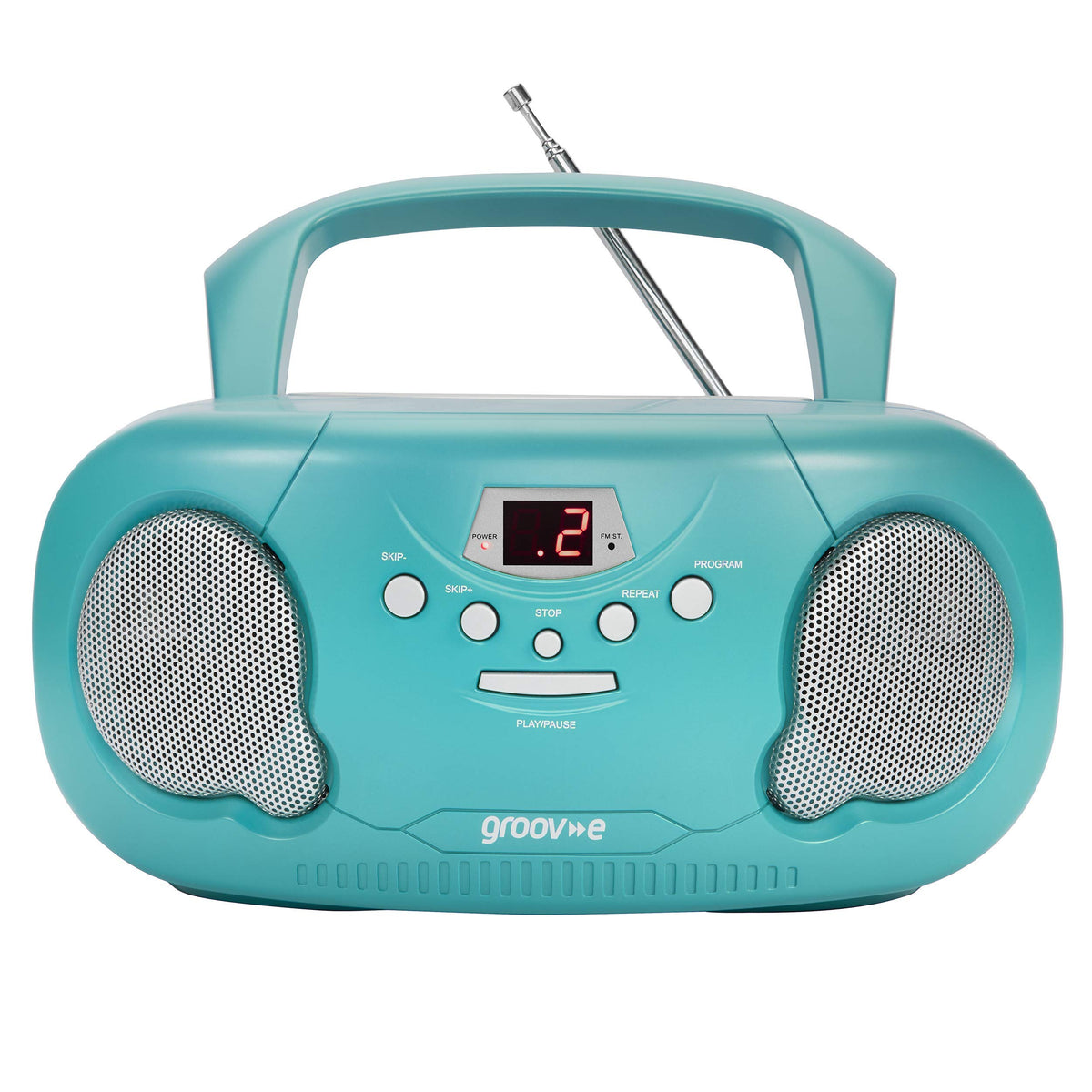 Groov-e Original Boombox - Portable CD Player with Bluetooth, Radio, 3.5mm Aux Port, & Headphone Socket - LED Display, 2 x 1.2W Speakers - Battery or Mains Powered - Blue