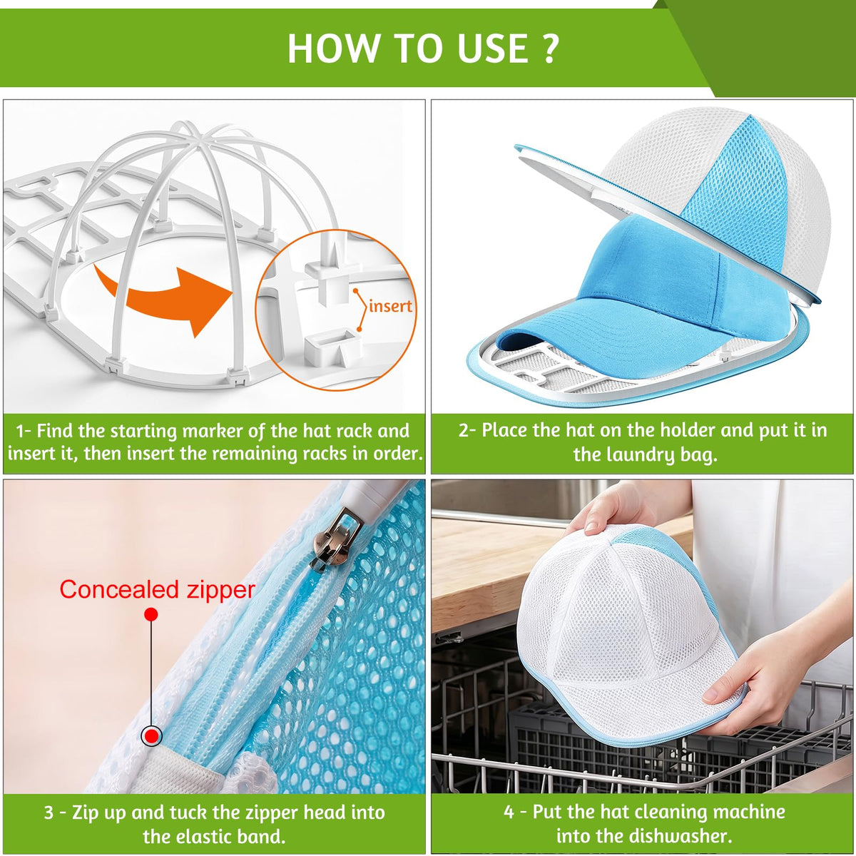 Eiito Hat Washer Cage Hats Cleaner, 4 Pcs (2 Cages + 2 Mesh Bags)