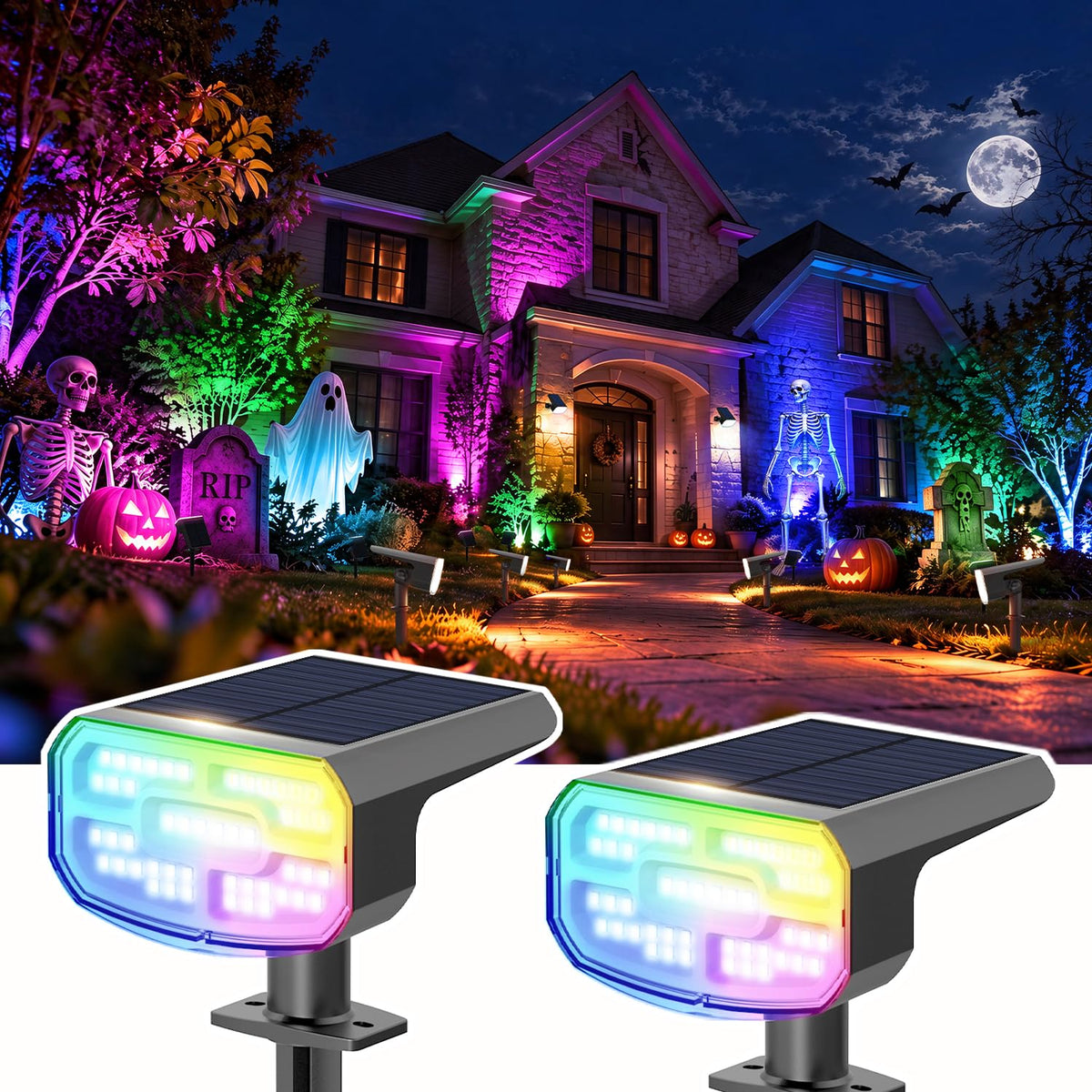 JEJOT Solar Spot Lights Outdoor Waterproof, Solar Spotlights, 2 Pack