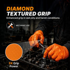 TitanFlex Heavy Duty Industrial Orange Nitrile Gloves, 8-mil, Gloves Disposable Latex Free with Raised Diamond Texture Grip, Powder Free, Rubber Glove, Mechanic Gloves,50-ct Box (Small)
