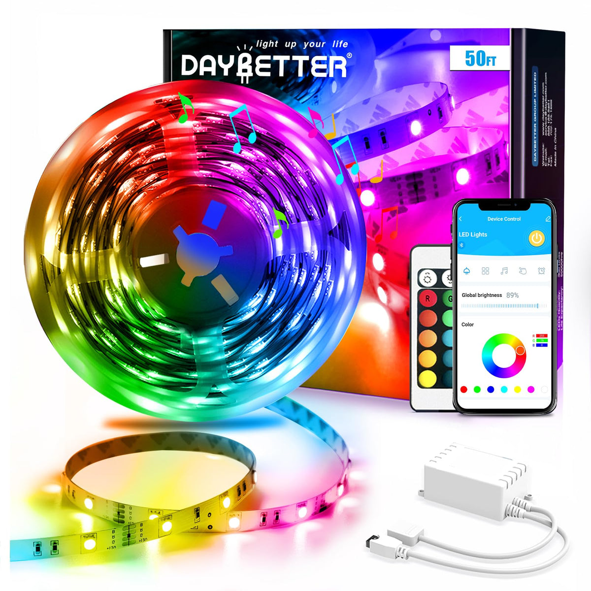 DAYBETTER LED Strip Lights 130ft Lights Strip for Bedroom, Desk, Indoor Room Bedroom Birthday Gifts RGB Decor with Remote and 24V Power Supply