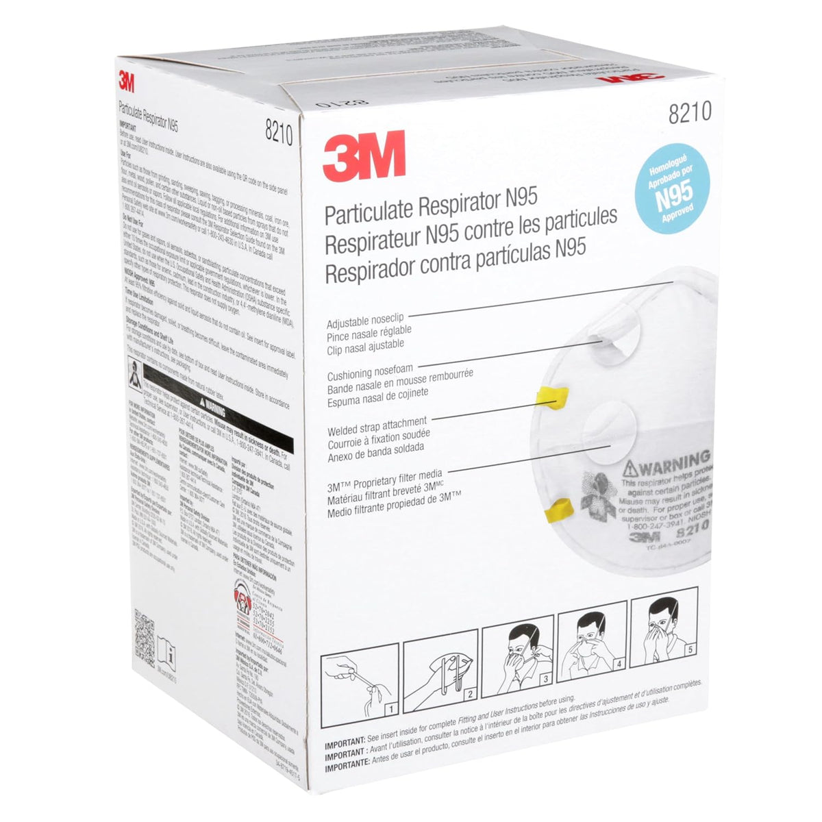 3M Particulate Disposable Respirator 8210, N95, Pack of 20, NIOSH APPROVED