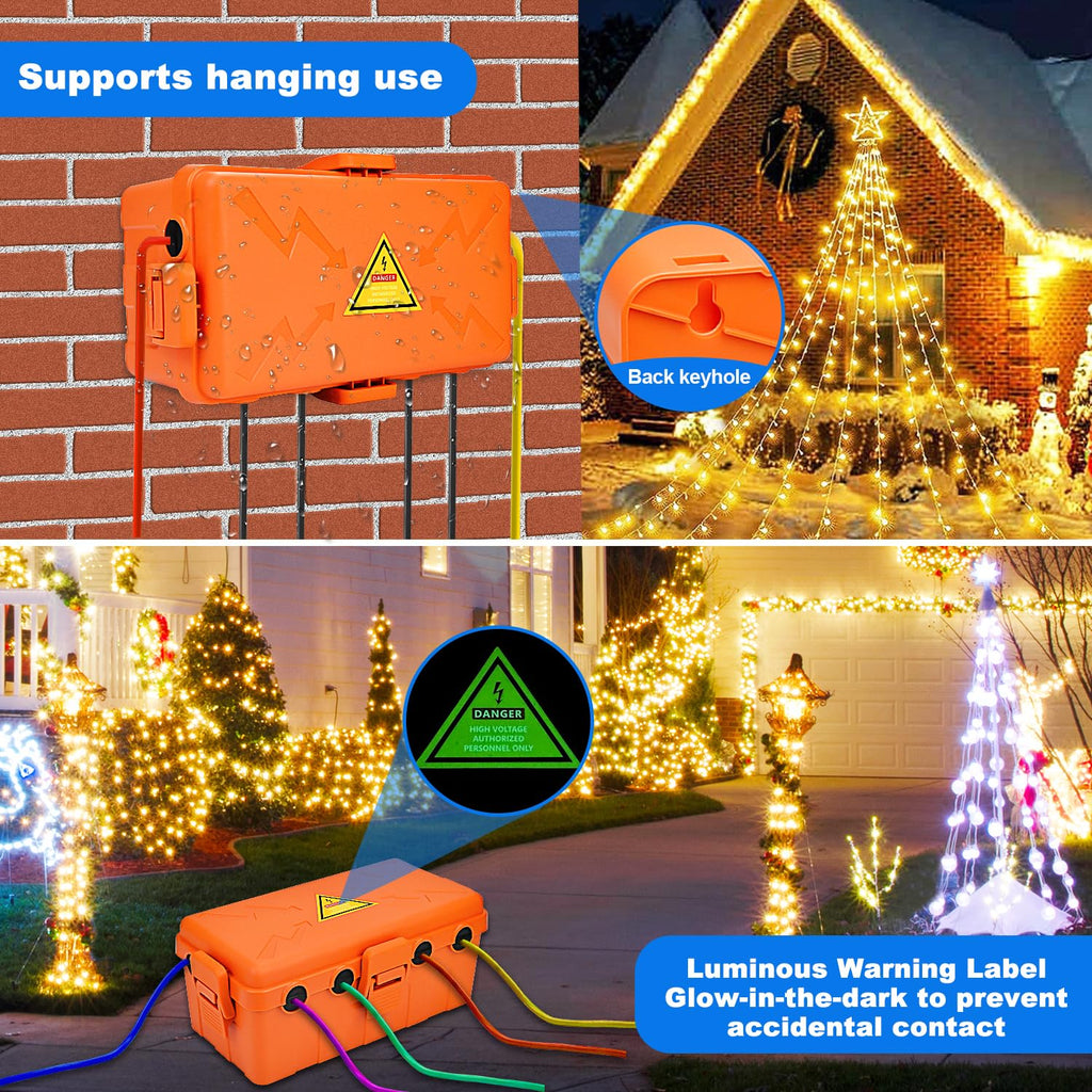 Hrensaw Medium Outdoor Electrical Box(10.6x5.5x4.5inch),Weatherproof Connection Box w/6 Cable Entry,IP54 Waterproof Extension Cord Cover Protect Power Strip,Timer,Plug,Holiday Lights,Black