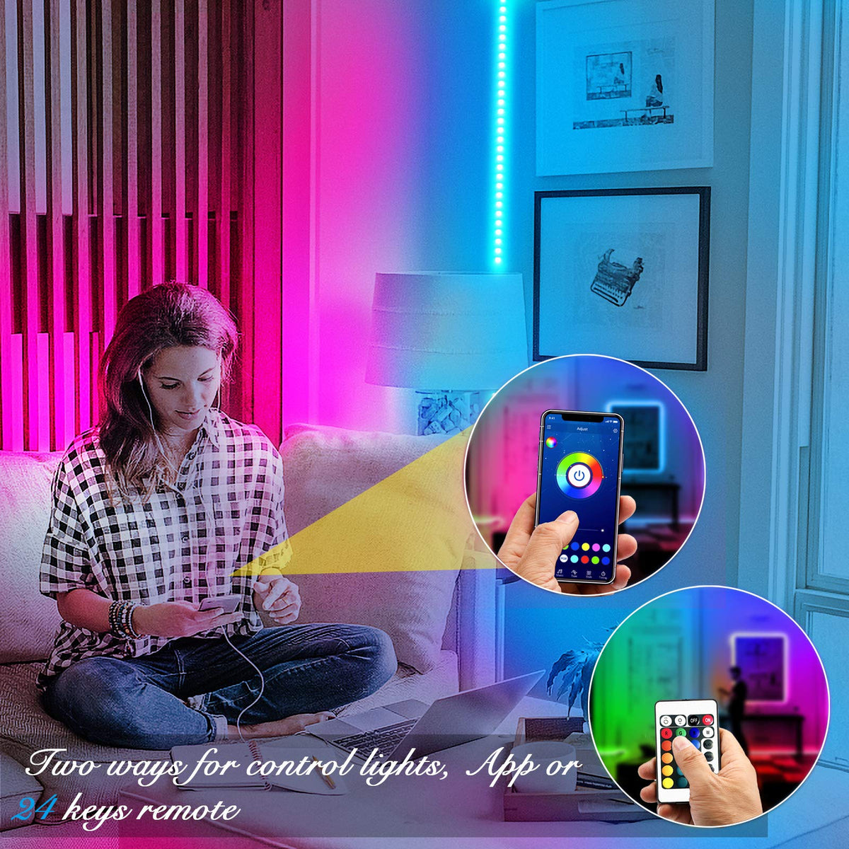 DAYBETTER LED Strip Lights 130ft Lights Strip for Bedroom, Desk, Indoor Room Bedroom Birthday Gifts RGB Decor with Remote and 24V Power Supply