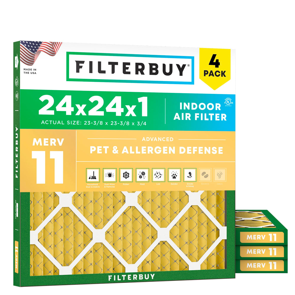 Filterbuy 16x20x1 Air Filter MERV 11 Pet & Allergy Defense (4-Pack)