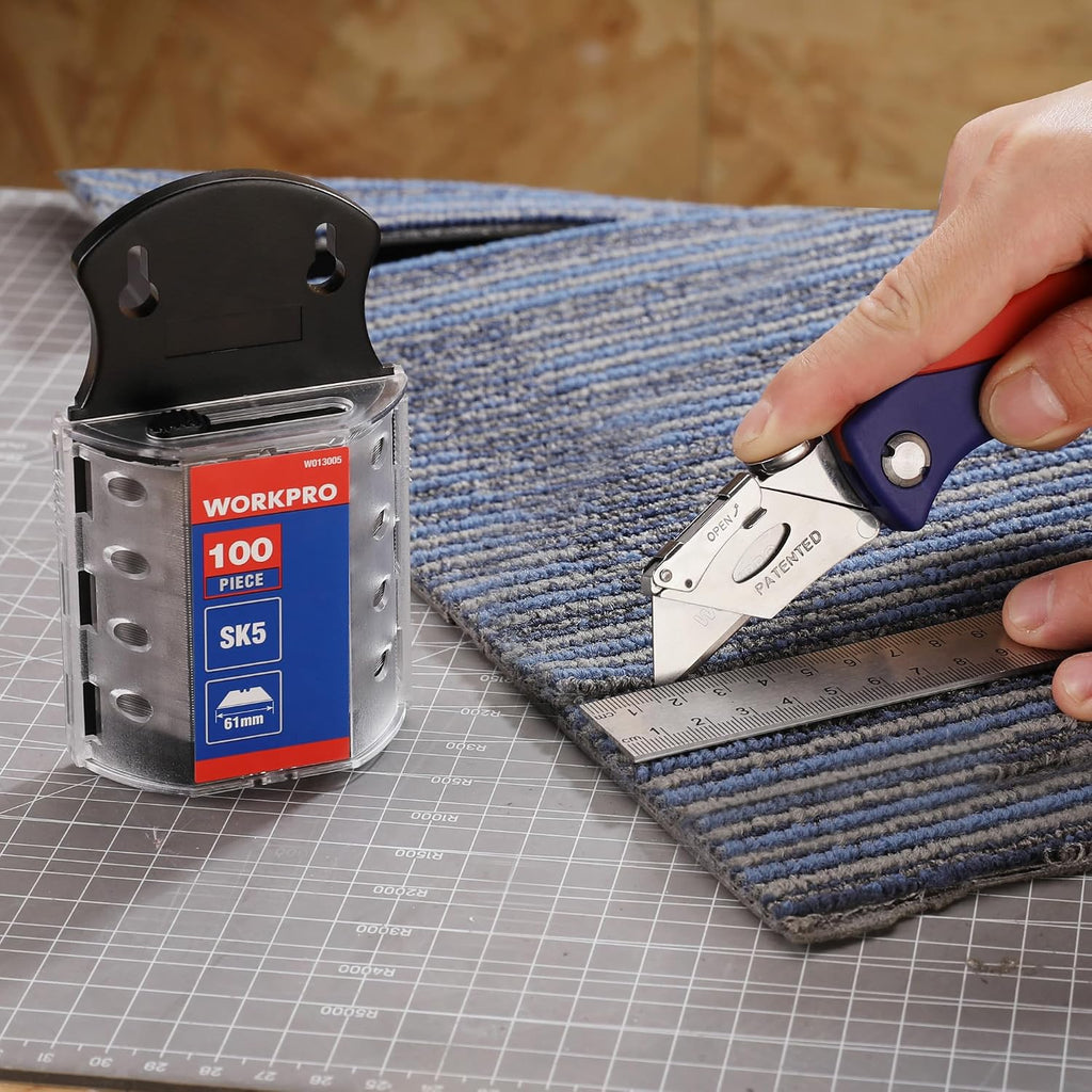WORKPRO Utility Knife Blades, 100-Pack SK5 Steel Blades with Dispenser