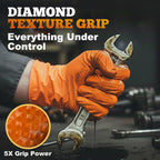 TitanFlex Heavy Duty Industrial Orange Nitrile Gloves, 8-mil, Gloves Disposable Latex Free with Raised Diamond Texture Grip, Powder Free, Rubber Glove, Mechanic Gloves,50-ct Box (Small)