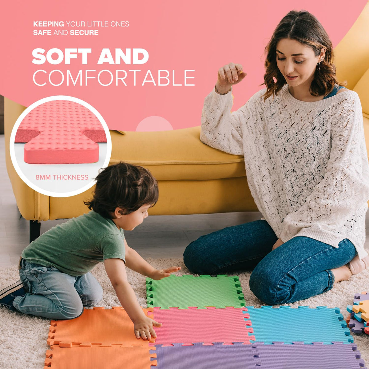 kidoola Foam Baby Play Mat (29x29cm) – Thick & Soft EVA Foam Interlocking Floor Tile Matting for Children – Large Multi Colour, Safe & Comfortable 7mm Thick Play Flooring (27pc)